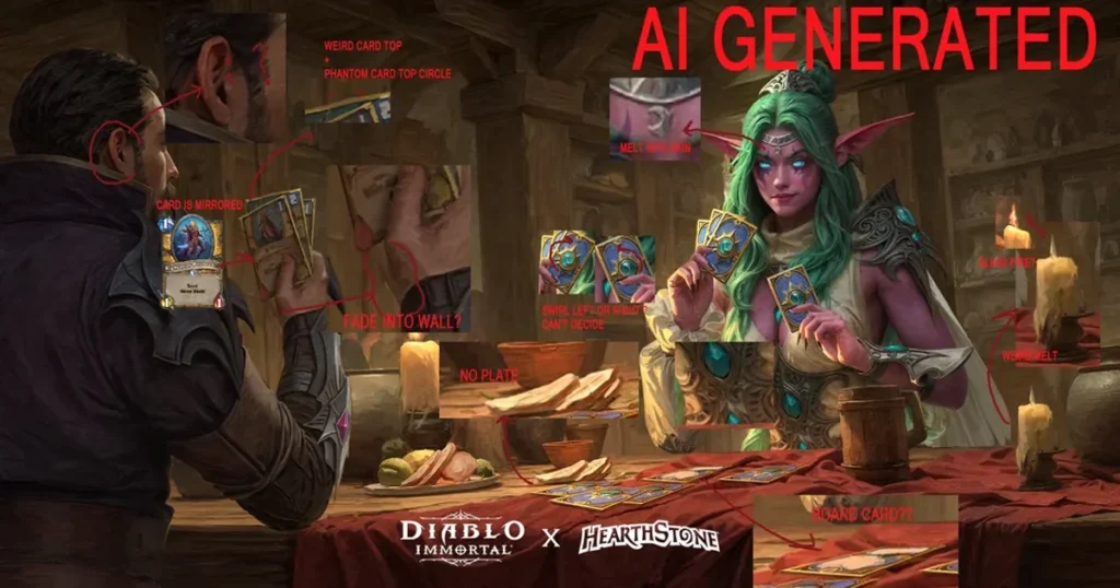 Fans are once again accusing Activision Blizzard of using AI-generated art in Diablo Immortal x Hearthstone event marketing materials