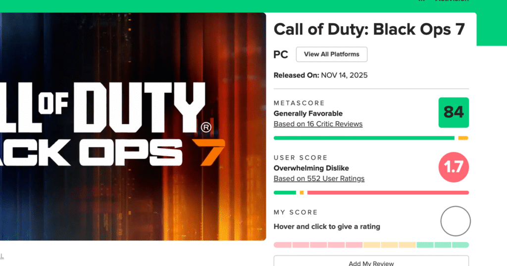 Call of Duty: Black Ops 7 has the lowest Metacritic user score ever for a Call of Duty game