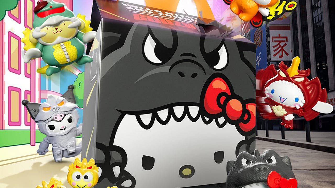 McDonald's Announces Eight Hello Kitty x Godzilla Toys Coming to Happy Meals This August